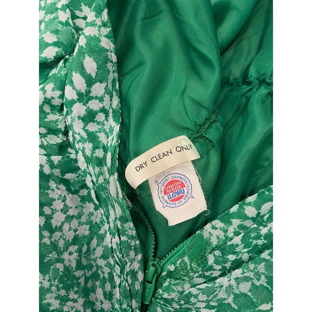 Vtg 1970s Green White Floral Halter Maxi Dress ILGWU Union Made in USA - Picture 6 of 8